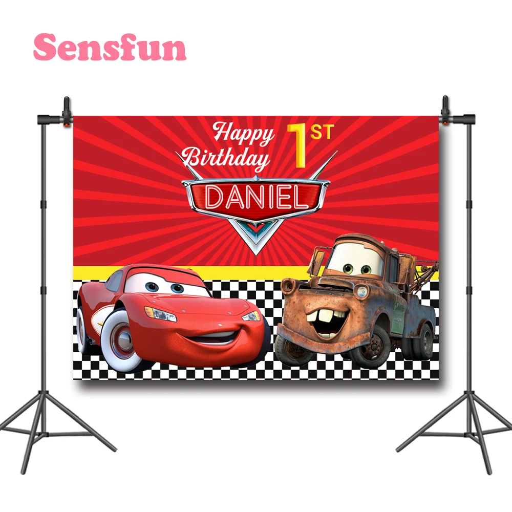 Sensfun красный фон для фотосъемки с героями мультфильмов автомобили вечерние виниловые фотообои с днем рождения для мальчиков