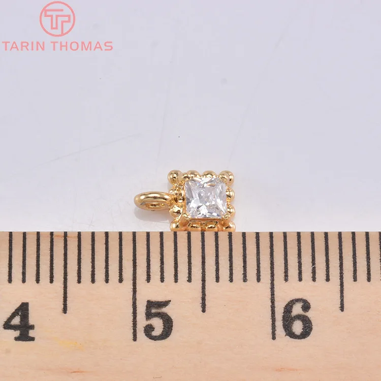 Латунные квадратные подвески с покрытием 24 каратным золотом и цирконом 6 шт. 5 х7