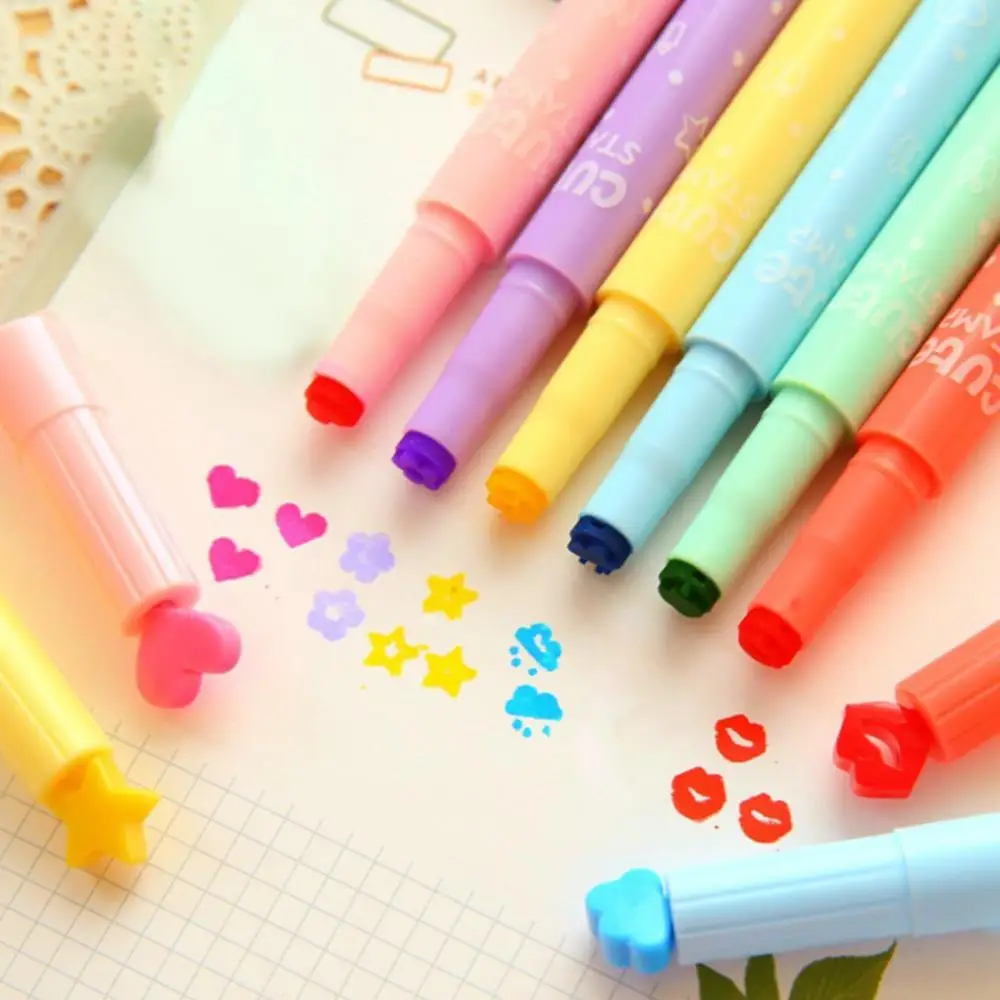 

6Pcs/Lot Cute Candy Color Highlighters Inks Stamp Pen Creative Marker Pen school Supplies office Stationery Gifts for Children