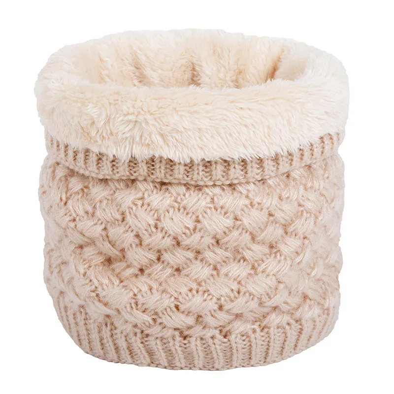 

Winter Unisex Warm Knitted Ring Scarf Fleece Inside Elastic Knit Plush Scarves Men Women Thick Warmers Cotton Snood Neck Ring