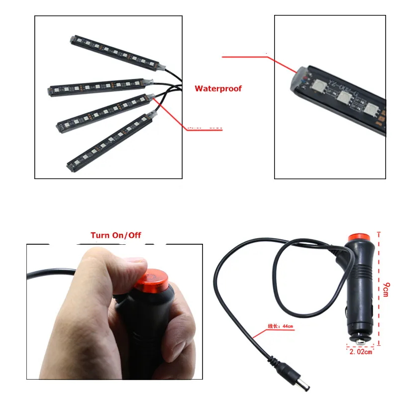 Автомобильный светодиодный RGB музыкальный голосовой Звук управление интерьер