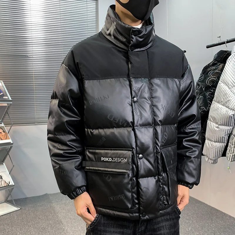 Parkas men Thicken White Duck Down Warm Jacket Men's Fashion Letter Print Patchwork Casual Loose 4XL Winter Down Coat