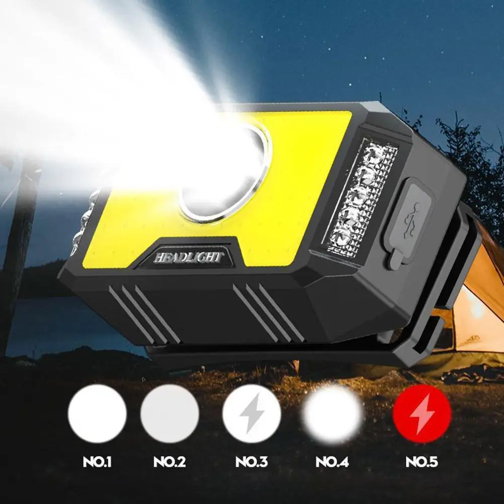 

LED Cob Headlights Outdoor Household Portable LED Headlight with Built-in 1200mah Battery USB Rechargeable Head Lamp