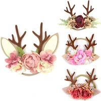 christmas antler baby girl headbands accessories xmas party deer ear flower crown hair band newborn photography props headwraps