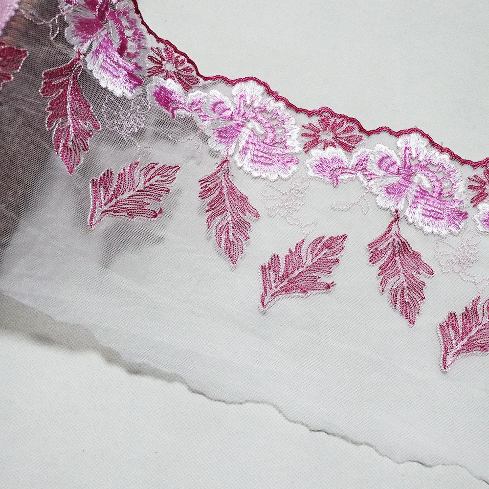 

1Yard 20CM Width Floral Embroidered Lace Trim Dress Sewing WhiteMesh Fabric Lingerie Bra Underwear Handmade Clothing Accessories