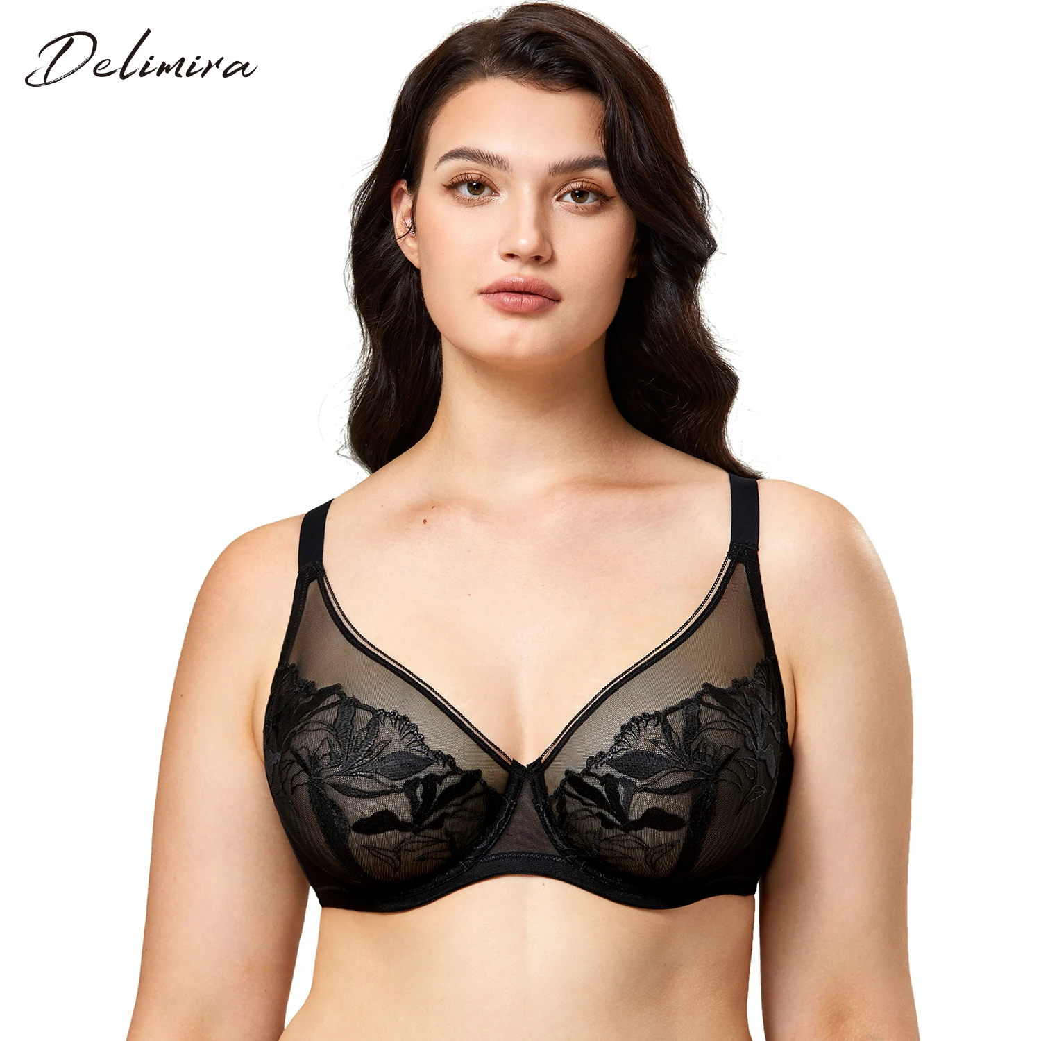 

Women's Sexy Sheer Floral Lace Bra Plus Size Unlined Underwire Full Coverage Lightweight