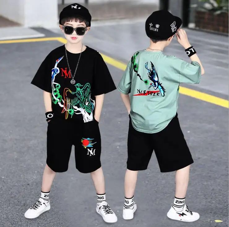 Boys Casual Clothes Kid Boy Clothing Set Summer Children Short sleeve Letters T-shirt + Pants 3 4 5 6 7 8 9 10 11 12 13 15 Years | Детская