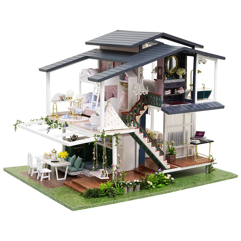 new diy big monet garden doll house wooden model miniature building furniture miniature action figure 3d manual toy for children free global shipping