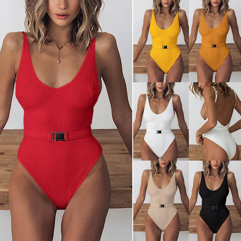 

Womens Swimsuit Cut Out Bikini Swimwear Bathing Suit Thong Belt Swim High Cut XR-Hot