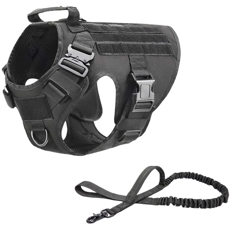 

Tactical Dog Harness and Leash Set Metal Buckle Big Dog Vest German Shepherd Durable Pet Harness for Small Large Dogs Training