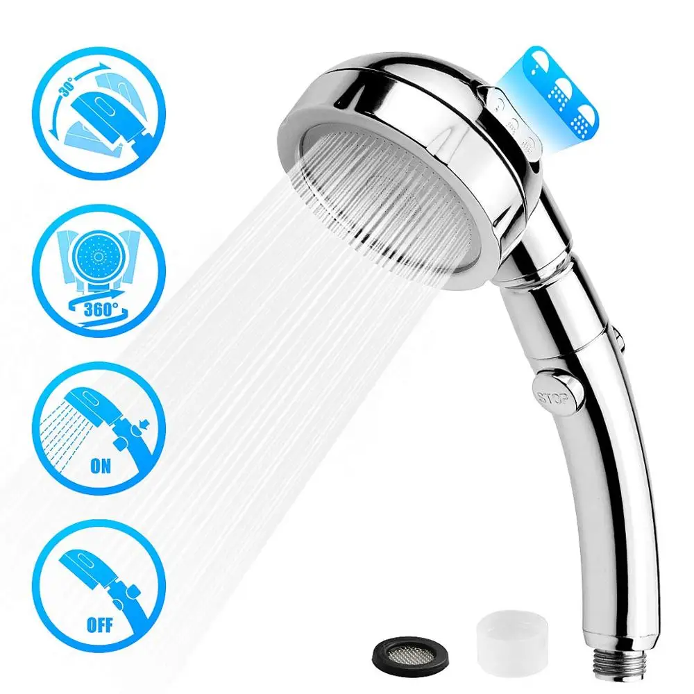 

New 360 Degrees Rotating Adjustable Water Saving Shower Head 3Mode Shower Water Pressure With Water Control Button bathroom set