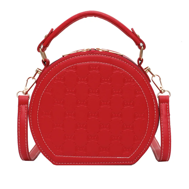 

2021 New Fashion Embossed Small Round Bag Portable Ladies Shoulder Bag Solid Color Messenger Bag