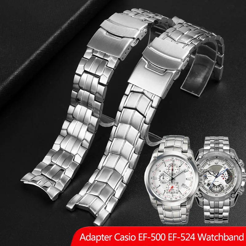 For Casio EF-550 Men's Stainless Steel Watchband EDIFICE Series 5051 EF-524D  Bracelet Waterproof Silicone Rubber Strap 22mm