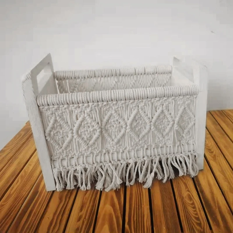 

Newborn Posing Mini Bed Baby Photo Shooting Props Cotton Rope Weave Wooden Crib U50F