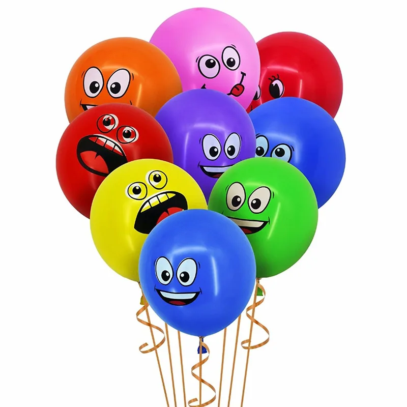 10pcs 12-inch variety of smiley face latex balloons birthday party decoration balloon expression symbol children's toys | Дом и сад