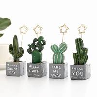 1pcs cute cactus plant figurines miniatures fairy garden gnome moss terrarium message folder photo holder clip gift