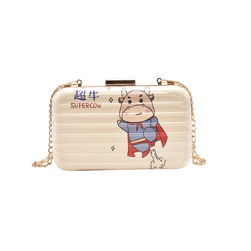 

The Year of The Ox Cartoon Cute Box Bag 2021 New Simple Chain Fashion Shoulder Bag Western Style Casual Messenger Female Bag