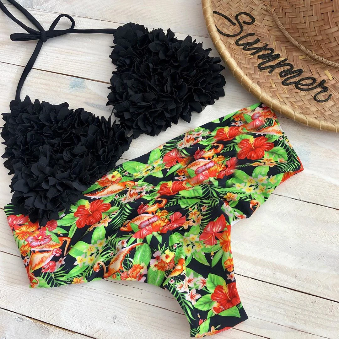Bathing Printed Beachwear Suit Swim Set Women Floral Pattern Swimwear Bikini Point Bow Swimsuit Sexy 2021 | Женская одежда