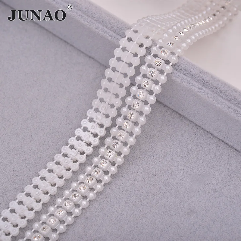 3 Rolls White JUNAO, 1 ярд, прозрачные черные стразы для шитья, декоративная лента, кристальная лента для аппликации, Стразовая окантовка для одежды - Цвет: 3 Rolls White