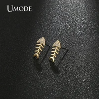 umode electroplating golden fish bone simple stud earrings for women small zircon earrings fashion jewelry accessories ue0742