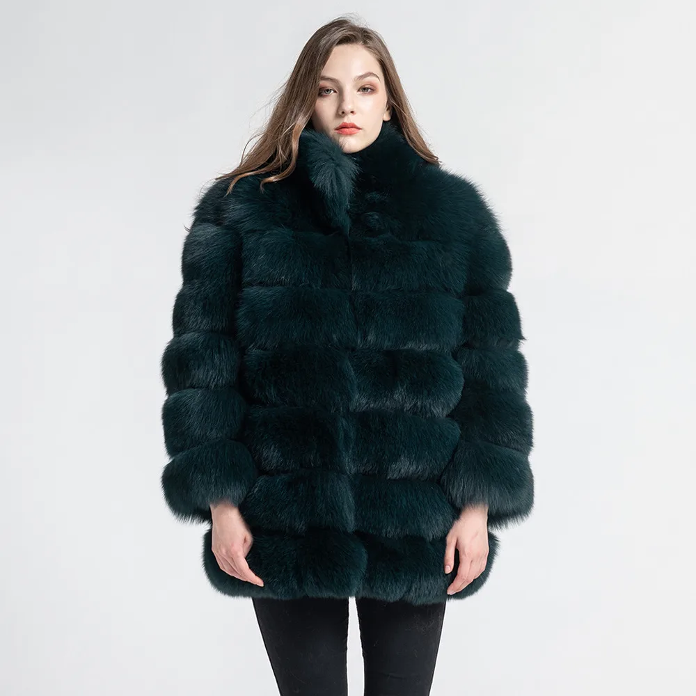 Forest Green Женская шуба из натурального Лисьего меха, модный стиль, Новое поступление, высокое качество, зимняя Толстая теплая меховая куртка, верхняя одежда S7362 - Цвет: Forest Green