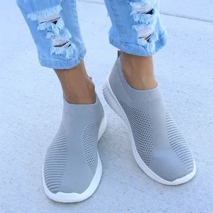 Women Sneakers Female Knitted Vulcanized Shoes Casual Slip on Ladies Flat Shoe Mesh Trainers Soft Walking Footwear Zapatos Mujer