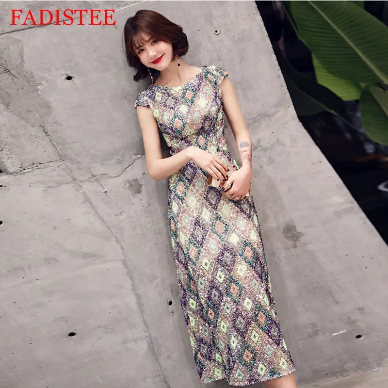 

Женское вечернее платье с круглым вырезом, расшитое пайетками, в новом стиле, для выпускного вечера