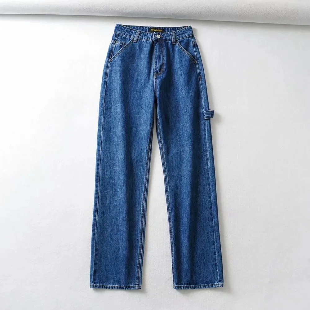 

2020 New Arrivals Woman Autumn High Waist Ladies Jeans Loose Solid High Street Denim Wide Leg Pants