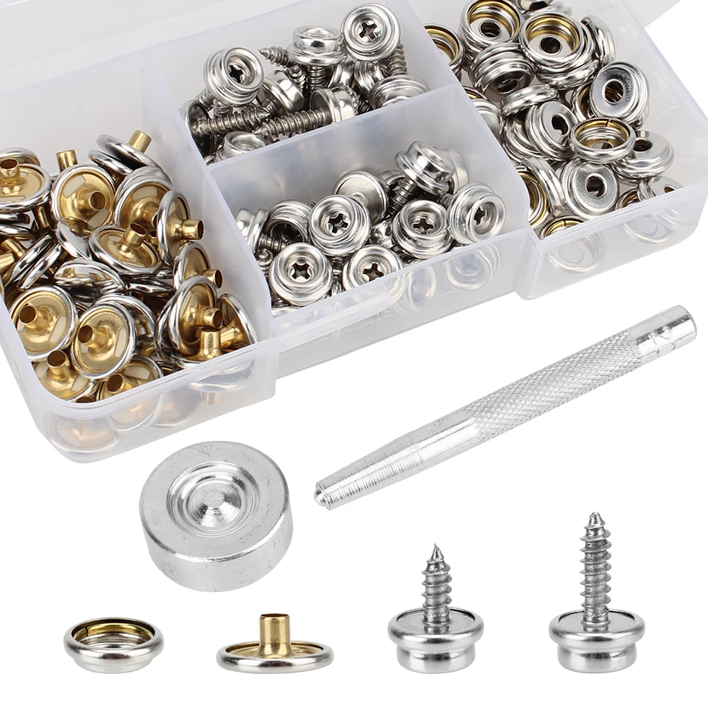 

Boat Cover Snap Button 120-Pieces Stainless Steel for Canvas and Upholstery Fastener Kit Metal Screws Snaps Marine Grade