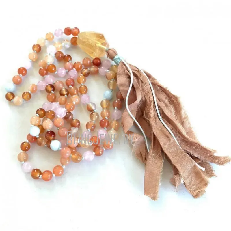 Бусины MN21184 Mala для повышения энергии ожерелье из цитрина аквамарин солнечный