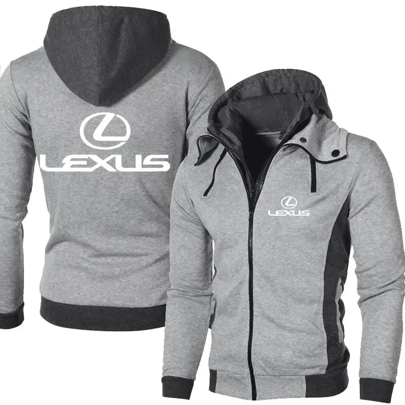 

2021 New Men's Lexus Car Logo Stand Collar Dual Zippers Hooded Long Sleeve Spring and Autumn Casual Jacket Cardigan Hoodie