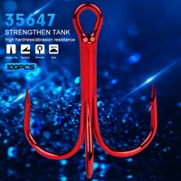 100 pcspack 24681016 high carbon steel red treble hook fishing supplies barbed anchor hook lure fishing tackle