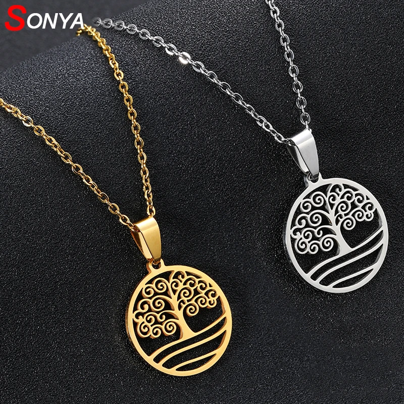 Новое модное ожерелье SONYA с кулоном из дерева жизни золотого цвета круглое