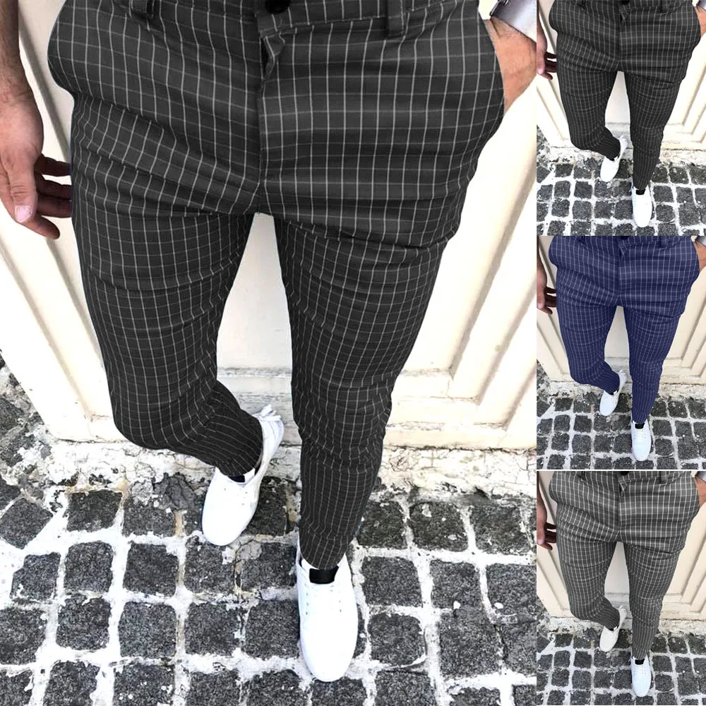 

Мужские клетчатые повседневные Оригинальные модные деловые брюки в стиле джентльмена на молнии и пуговицах с принтом в клетку для лета и ве...