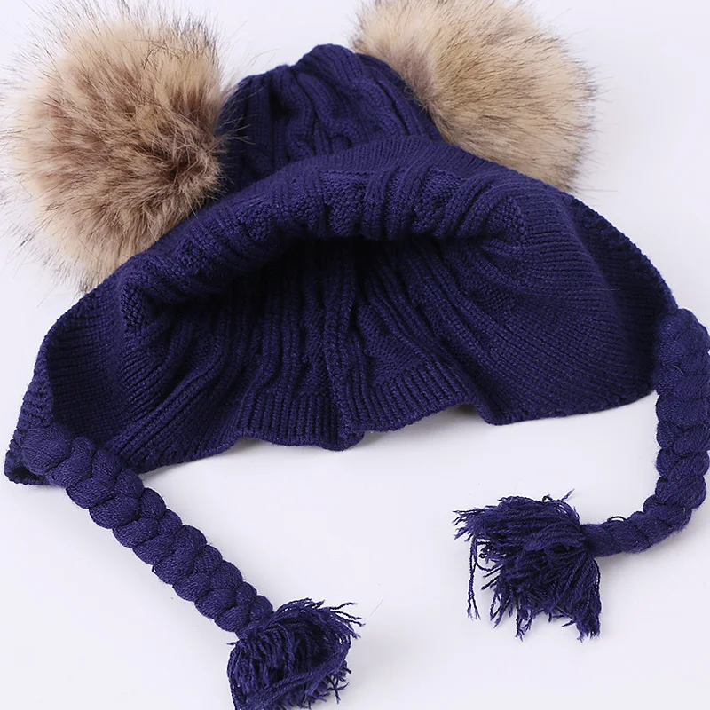Детская шапка с помпоном из искусственного меха детская зимняя вязаная крючком
