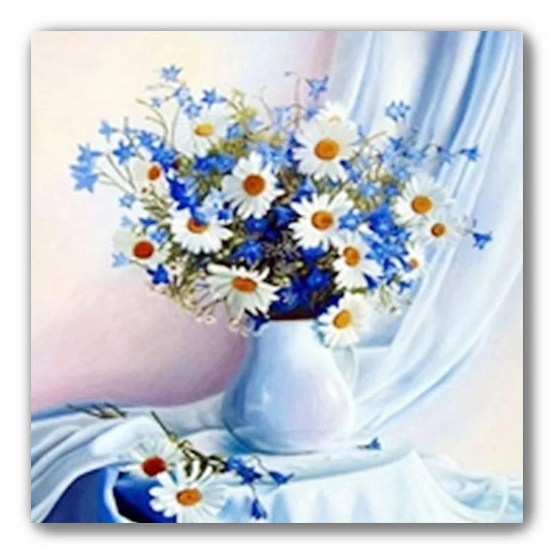 Цветочные кристаллы Stich синие и белые хризантемы картина &quotАлмаз&quot квадратные