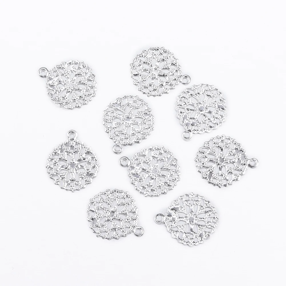 

3000pcs Flat Round Brass Flower Filigree Findings Charms Pendants For DIY Jewelry Making , 15x13x0.5mm, Hole: 1mm