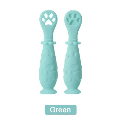 

2Pcs/Set Baby Learn Spoon Set Short Easy Spoon Cartoon Silicone Teether Infant Anti-slip Feeding Training Utensils Tableware