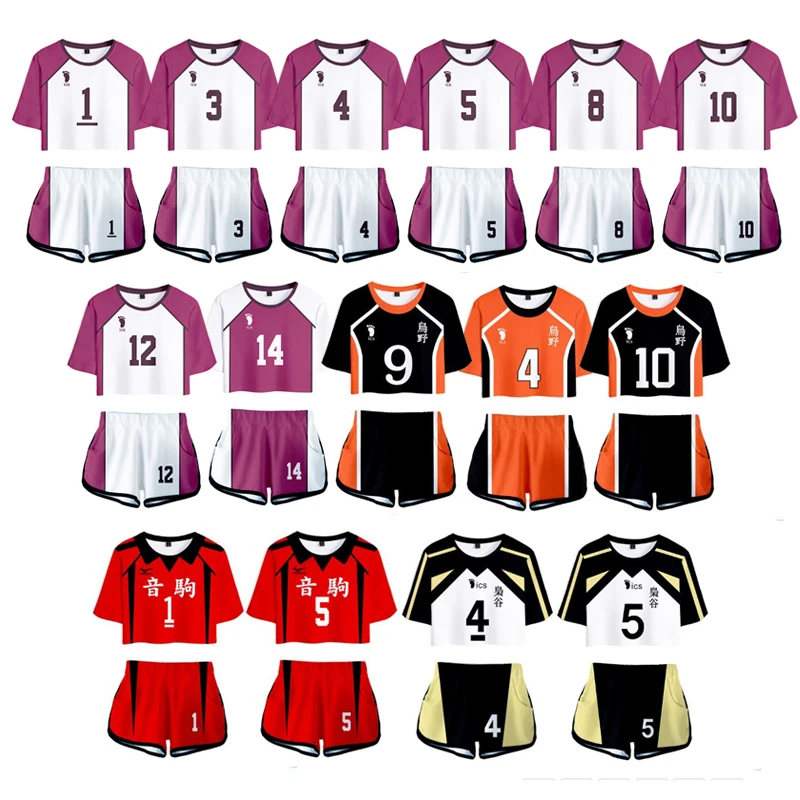 

Anime Haikyuu Cosplay Costume Shiratorizawa Academy Ushijima Wakatoshi Tendo Satori Tracksuit Women Two Piece Set Top and Shorts