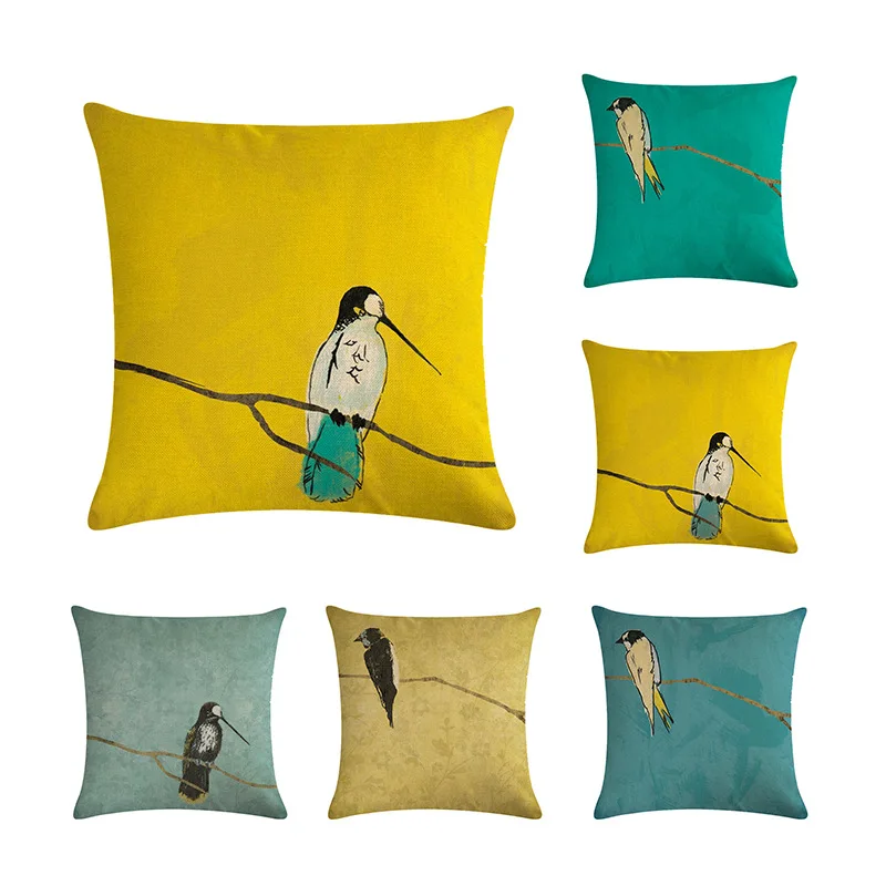 Простые классические стильные наволочки с цветами и птицами льняные хлопковые