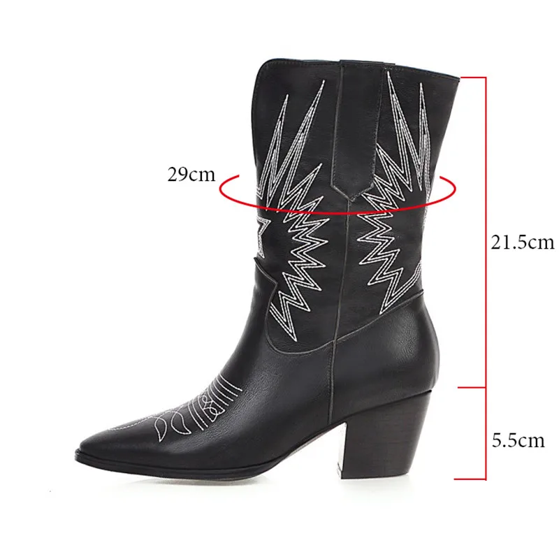 Ботинки в ковбойском стиле Женские однотонные ботинки с тиснением без застежки