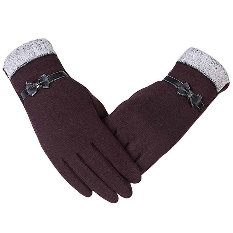

Classic Womens Fashion Winter Outdoor Sport Warm Gloves Mittens Eldiven Solid Comfortable Velvet Warm Bow Gloves