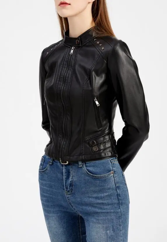Rivet Short Leather Jackets Women Spring Autumn Long Sleeve Women's PU Leather Coat Thin Fashion Slim Street Coats