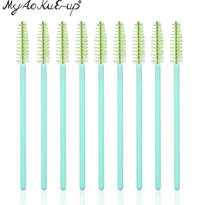 Mint light green 50 шт., Новое поступление, кисти для ресниц, Мягкая головка для ресниц, аппликатор для бровей, тушь для ресниц, палочка, микрокисти, кисти для макияжа - Handle Color: Mint light green