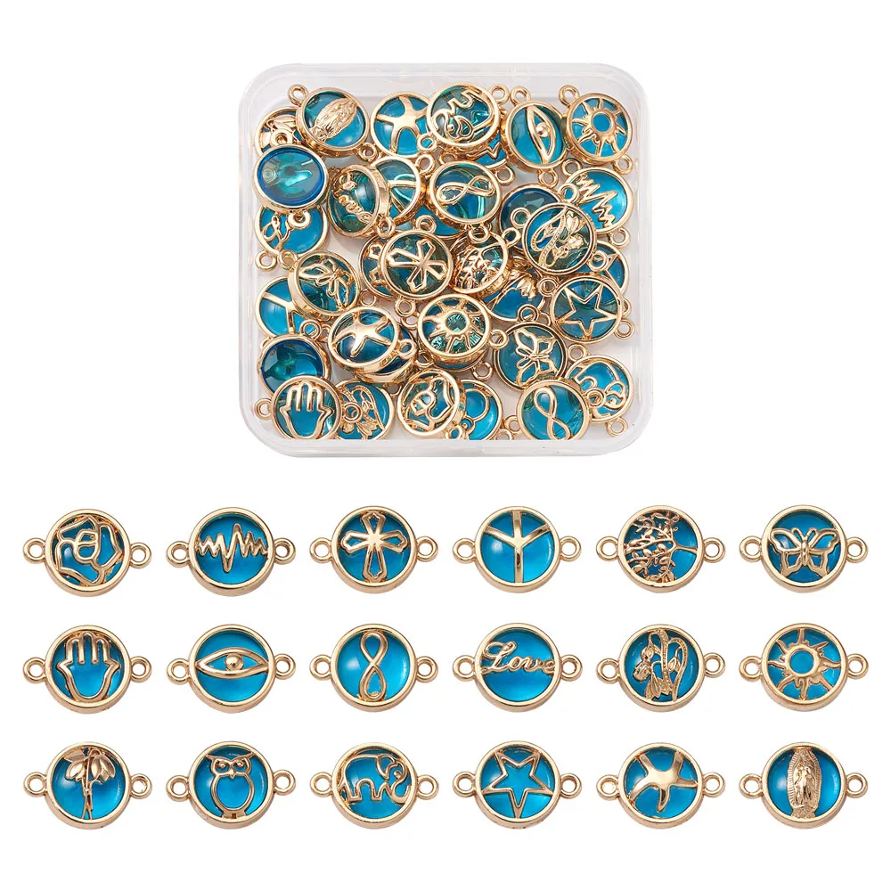 

36pcs/box Light Gold Plated Glass Links Connectors Alloy Flat Round Hole:1.6mm Components for Jewelry Making Necklaces Bracelets