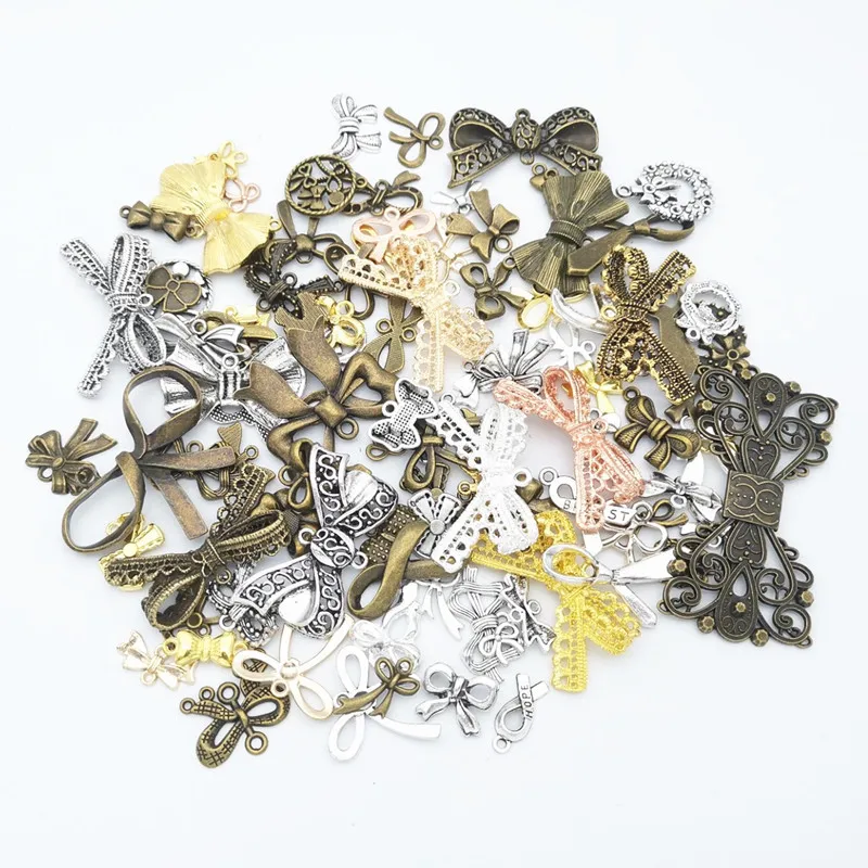 

50g 100g Metal Mixed Charms Pendants Bowknot Eiffel Tower Heart Moon Bracelets Necklace for Jewelry Making Components Crafts DIY