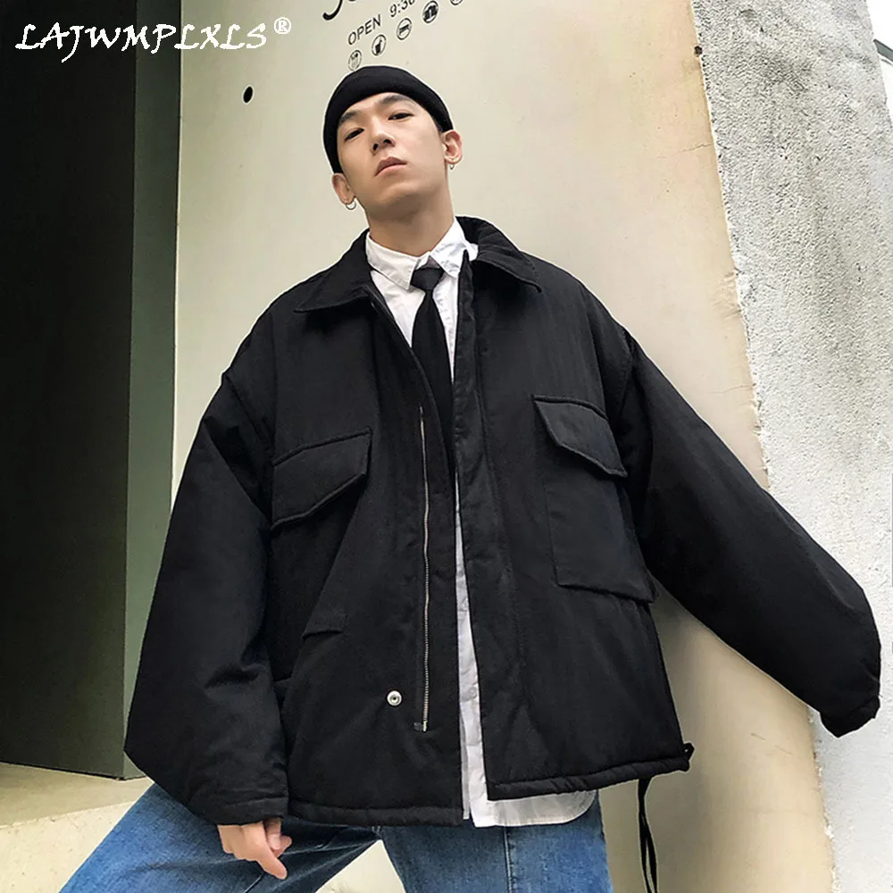 

Parkas Men Solid Turn-down Collar Big Pockets All-match Loose 3XL Korean Harajuku Mens Winter Coat Fashion Streetwear