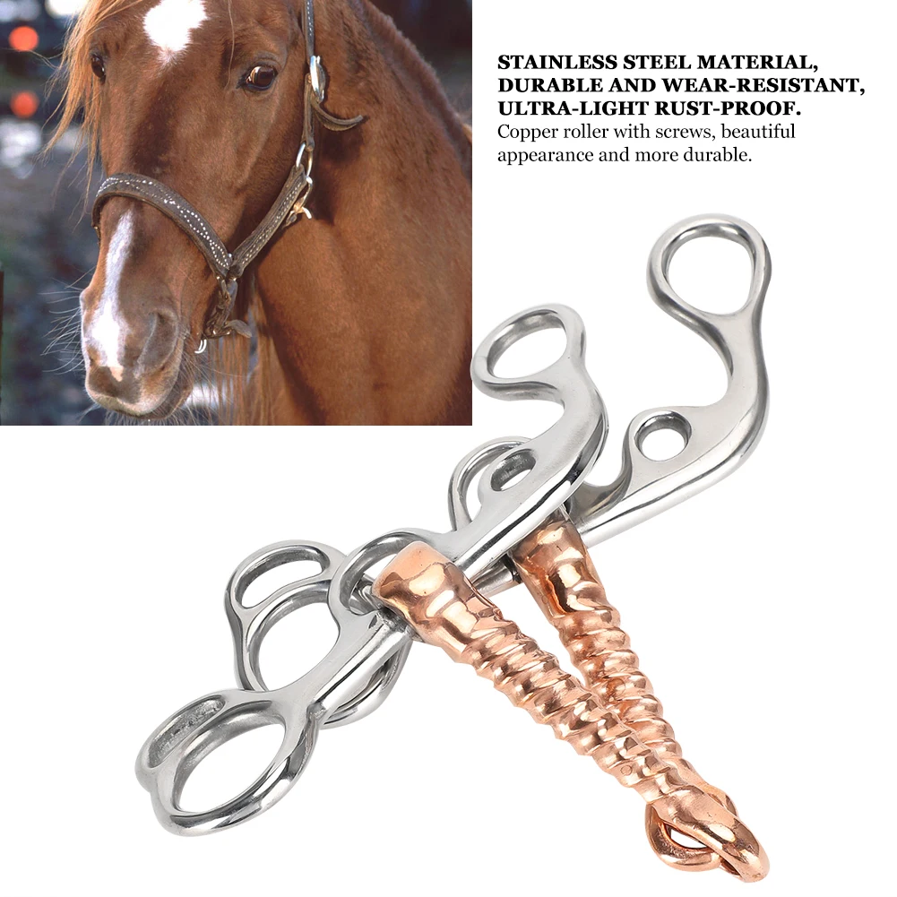 Broca de Snaffle de acero inoxidable para entrenamiento de caballos, suministros de equipo ecuestre, varilla de cobre roscada de acero inoxidable, broca de caballo-4
