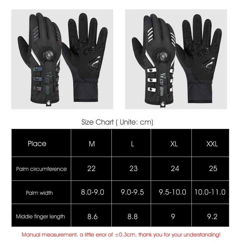 

WEST BIKING Adjustable Self-locking Cycling Gloves Warm Winter Reflective MTB Bike Gloves Touch Screen Sport Ski Bicycle Gloves