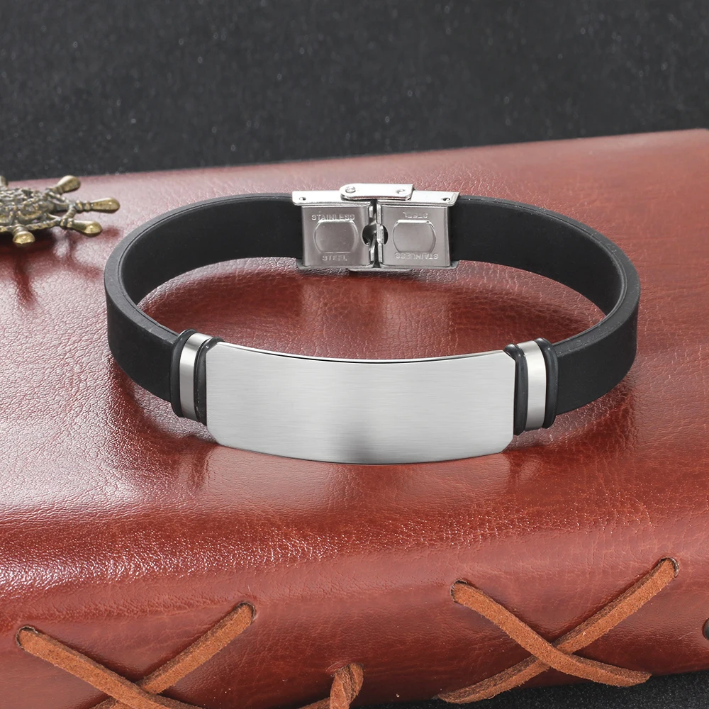 Браслет мужской с гравировкой на заказ черный силиконовый браслет биркой из